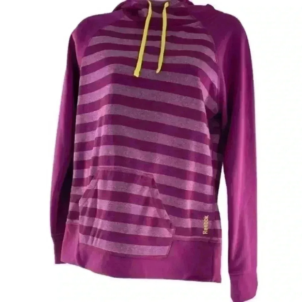 Reebok Womens Purple Striped Yellow Long Sleeve Pullover Hoodie Size Extra Small - Picture 5 of 9